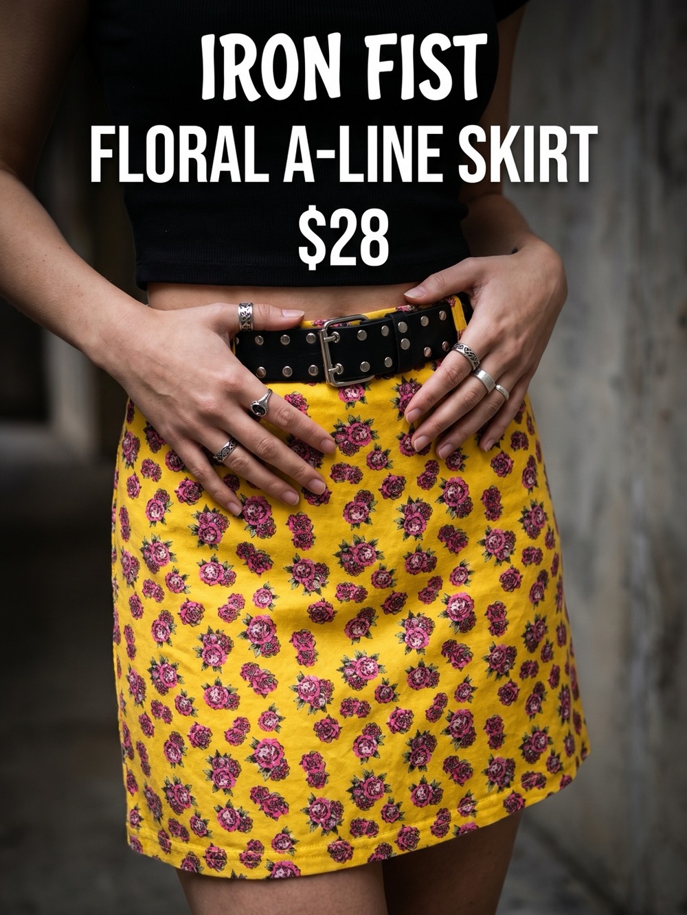 Iron Fist x 24 HRS Floral Yellow A-Line Mini Skirt